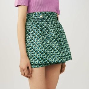 Maje Iden Floral Jacquard Shorts Skirt Skort Blue Green - 40